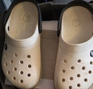 White Kids Slip-On Crocs with Black Heel Strap